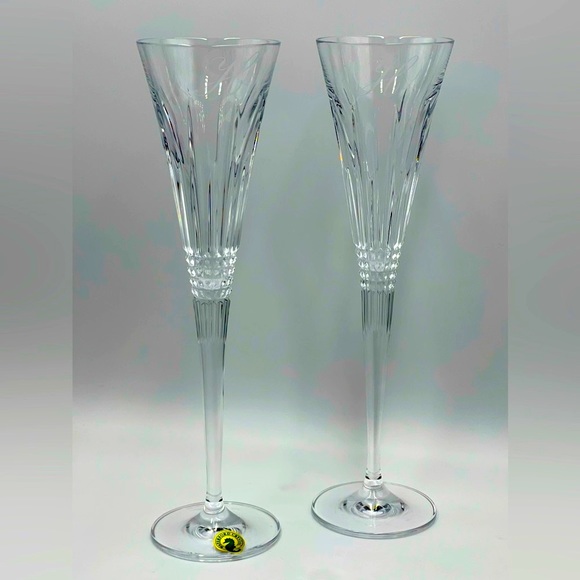 Waterford Lismore Diamond Monogram Letter "H”- Crystal Champagne Toasting Flutes - Picture 2 of 16